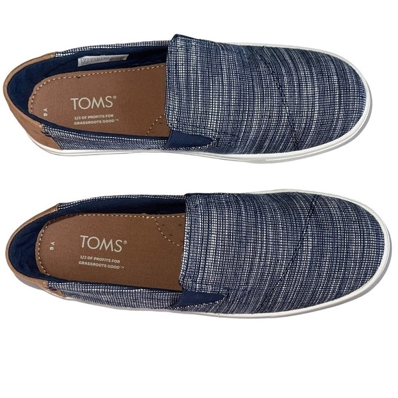 Toms Size 6 youth boys Luca Navy striped chambray slip on shoes New - Picture 9 of 9